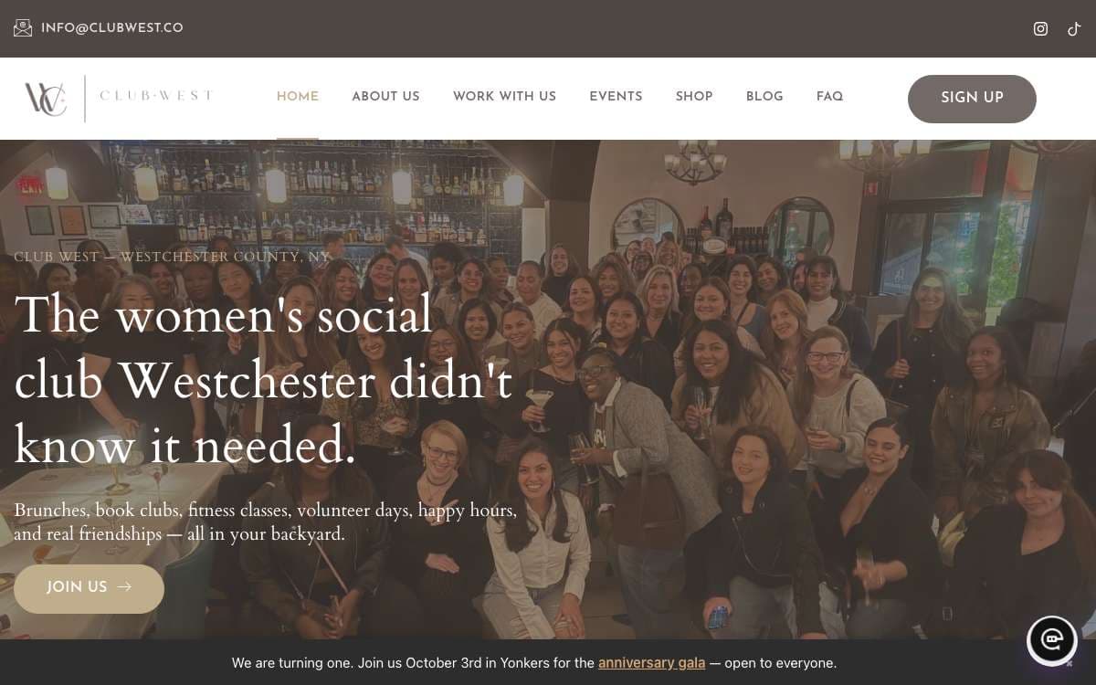 Club West homepage on clubwest.co