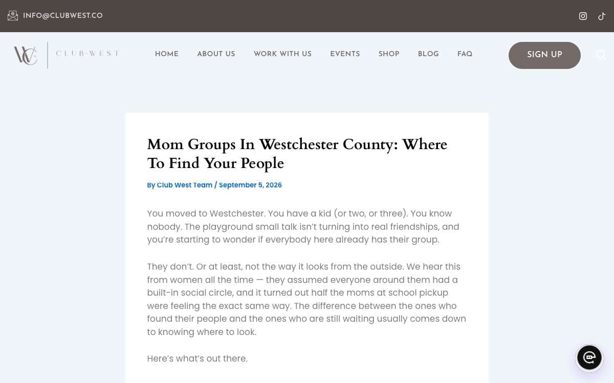 Google Search Console data showing Club West search queries